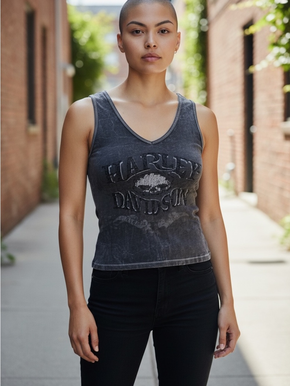 Harley-Davidson Faded Black V-Neck Graphic Tank